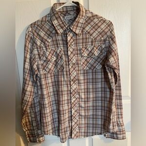 Men's Tan Plaid Button Down Shirt